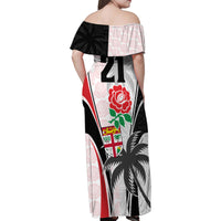 Custom Fiji England Rugby Family Matching Off Shoulder Maxi Dress and Hawaiian Shirt Tapa Pattern and Rose Flower World Cup 2023 LT9 - Polynesian Pride