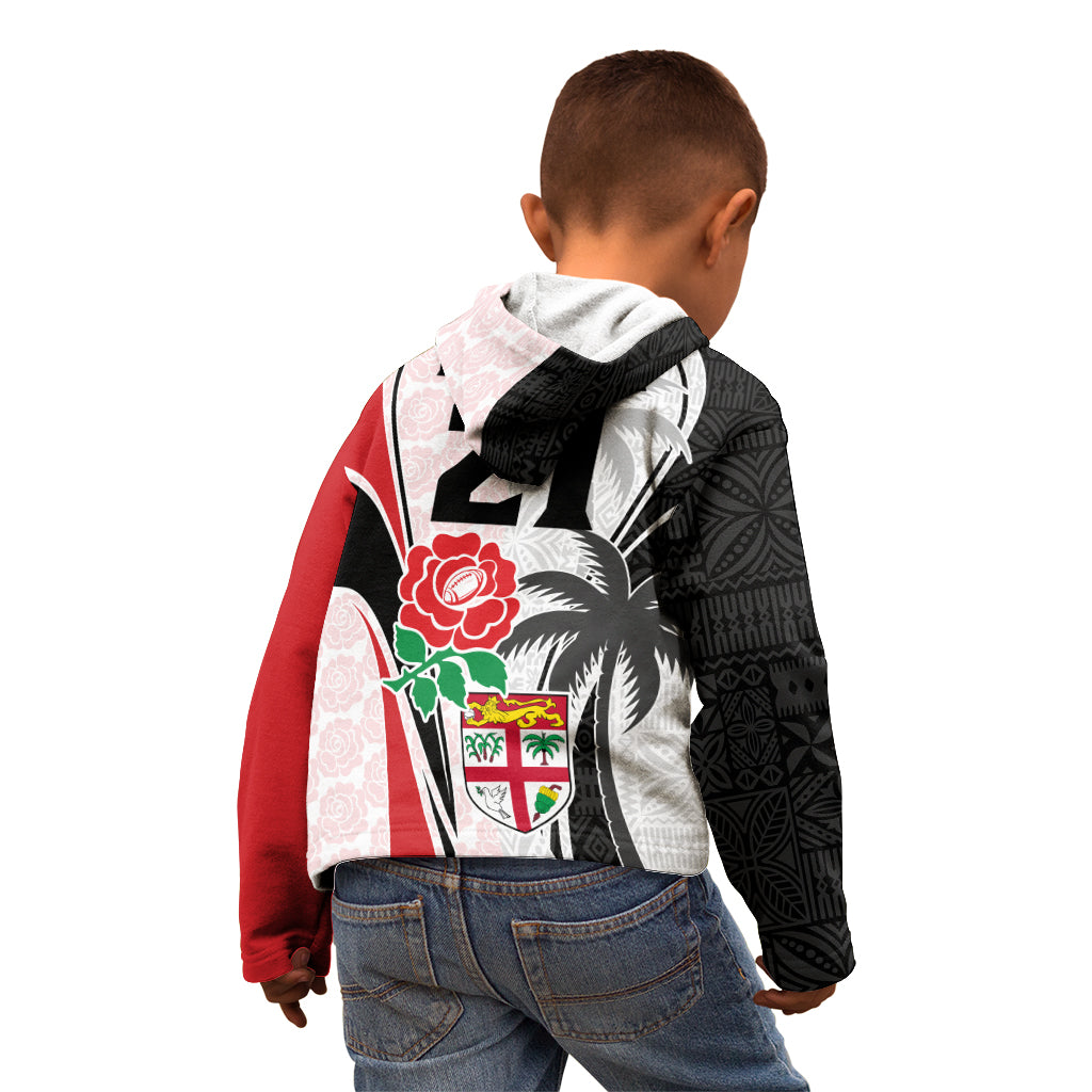 Custom Fiji England Rugby Kid Hoodie Tapa Pattern and Rose Flower World Cup 2023 LT9 - Polynesian Pride