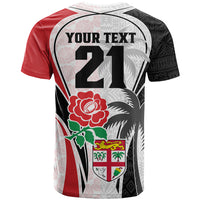 Custom Fiji England Rugby T Shirt Tapa Pattern and Rose Flower World Cup 2023 LT9 - Polynesian Pride