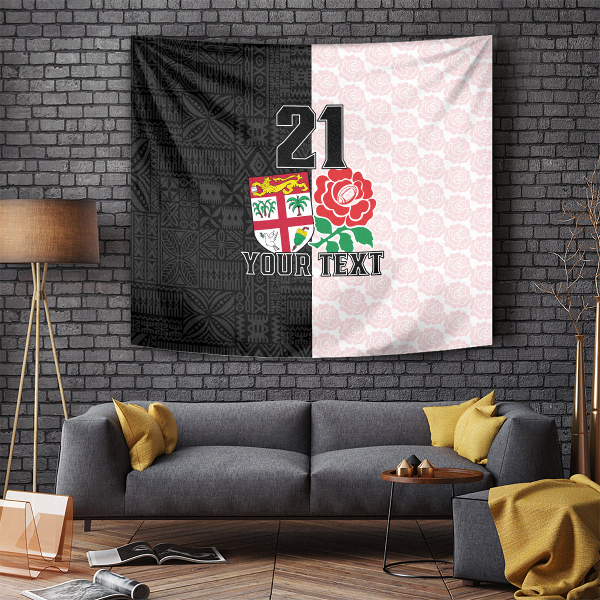 Custom Fiji England Rugby Tapestry Tapa Pattern and Rose Flower World Cup 2023 LT9 White - Polynesian Pride