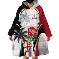 Custom Fiji England Rugby Wearable Blanket Hoodie Tapa Pattern and Rose Flower World Cup 2023 LT9 - Polynesian Pride