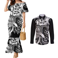 Aloha Black Tribal Honu Tattoo Couples Matching Mermaid Dress and Long Sleeve Button Shirt