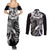 Aloha Black Tribal Honu Tattoo Couples Matching Summer Maxi Dress and Long Sleeve Button Shirt
