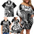 Aloha Black Tribal Honu Tattoo Family Matching Off Shoulder Short Dress and Hawaiian Shirt