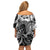 Aloha Black Tribal Honu Tattoo Family Matching Off Shoulder Short Dress and Hawaiian Shirt