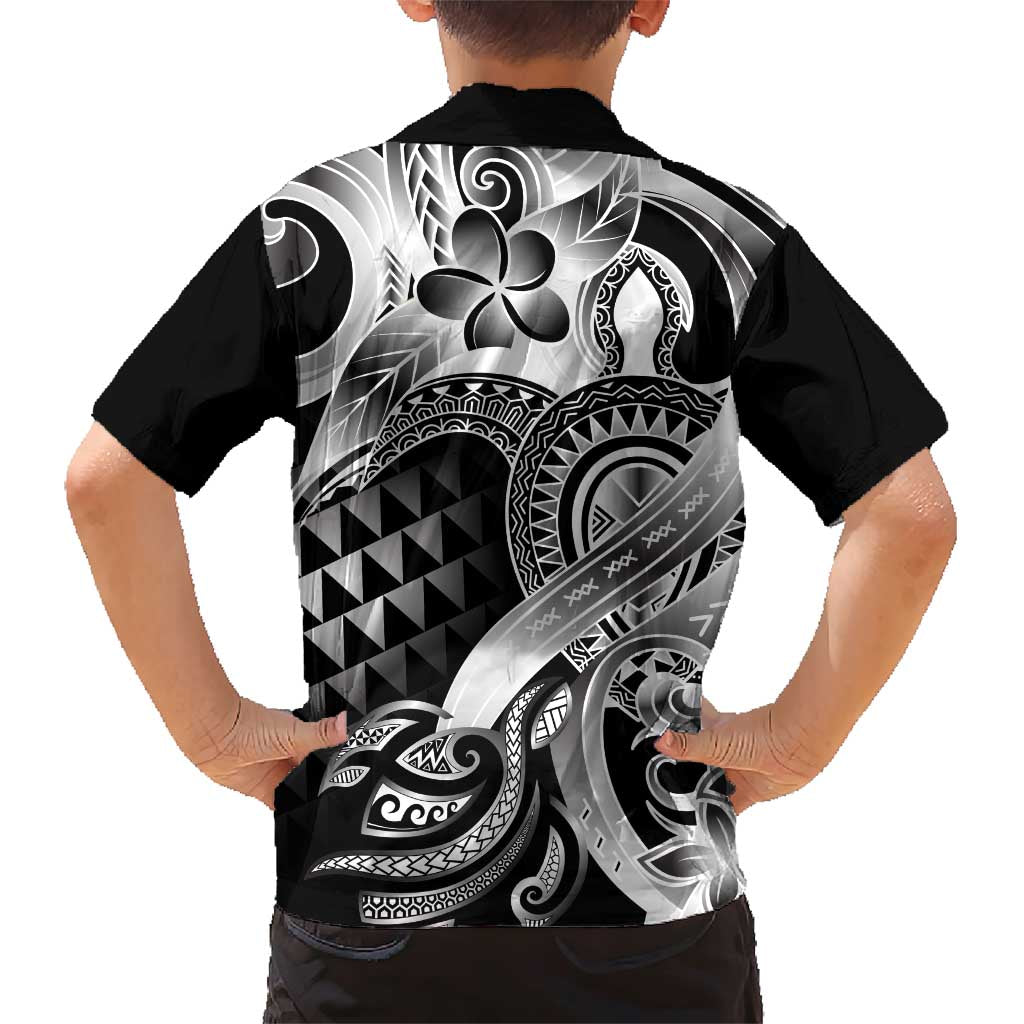 Aloha Black Tribal Honu Tattoo Family Matching Short Sleeve Bodycon Dress and Hawaiian Shirt