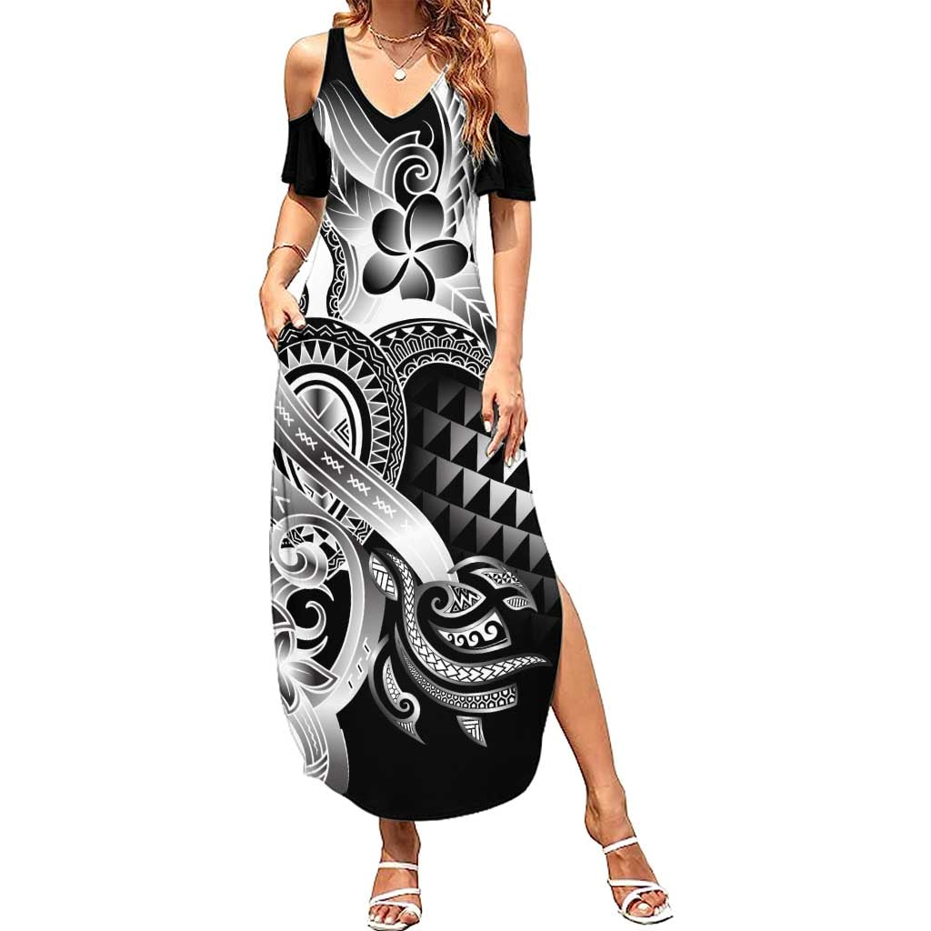 Aloha Black Tribal Honu Tattoo Family Matching Summer Maxi Dress and Hawaiian Shirt