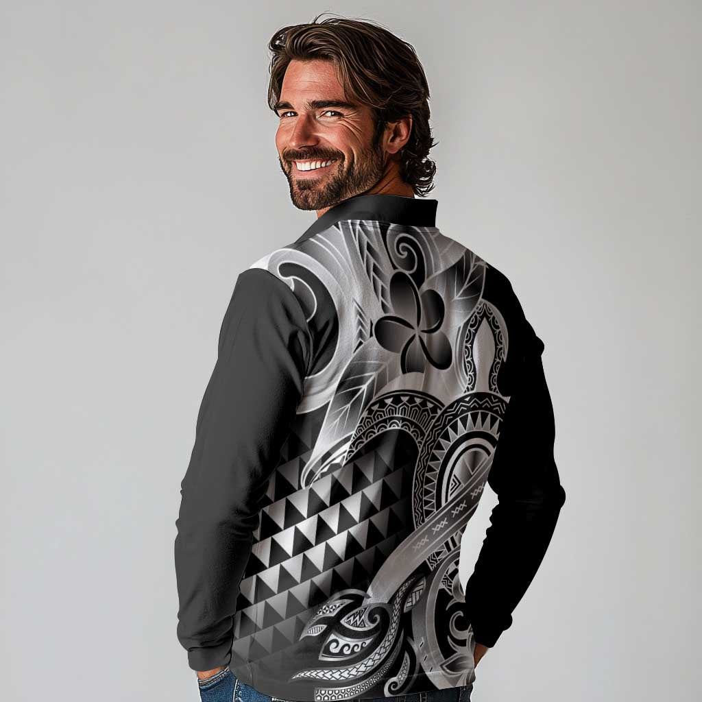 Aloha Black Tribal Honu Tattoo Long Sleeve Polo Shirt