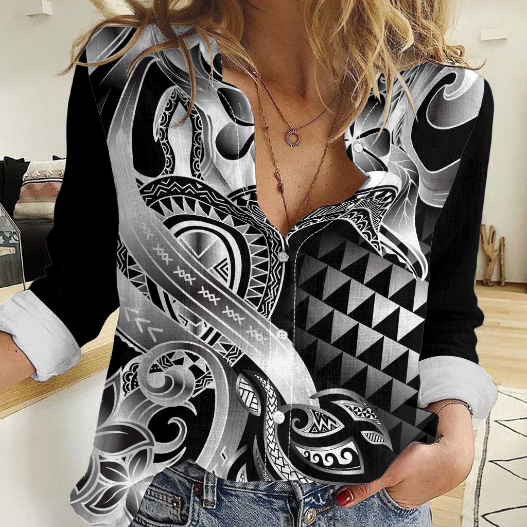 Aloha Black Tribal Honu Tattoo Women Casual Shirt