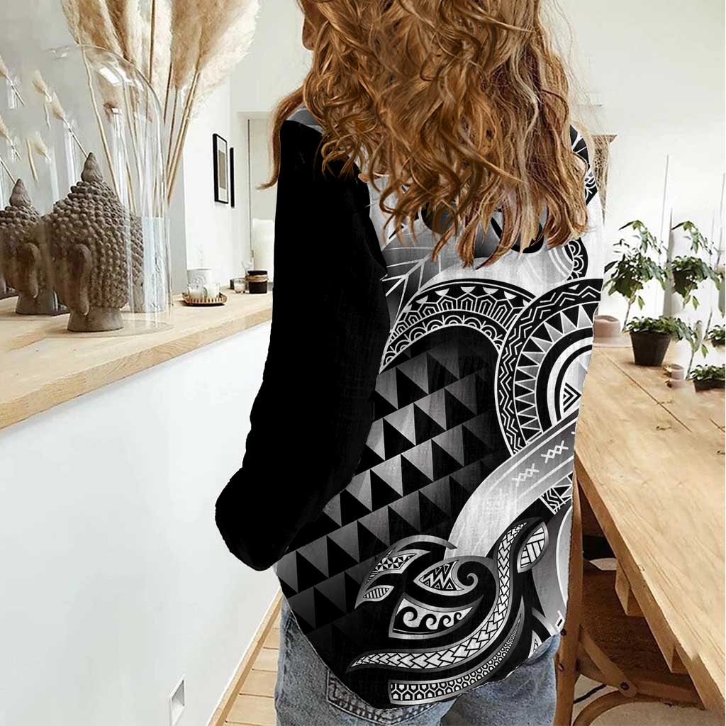 Aloha Black Tribal Honu Tattoo Women Casual Shirt