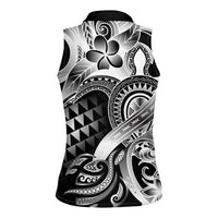 Aloha Black Tribal Honu Tattoo Women Sleeveless Polo Shirt