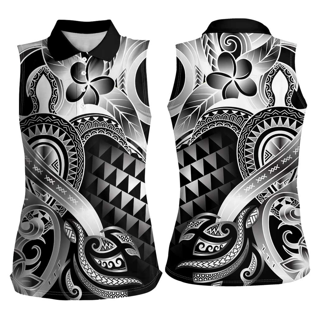 Aloha Black Tribal Honu Tattoo Women Sleeveless Polo Shirt