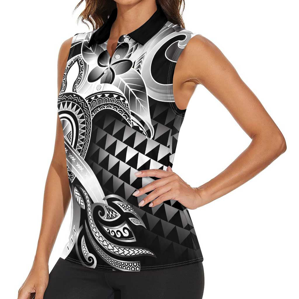 Aloha Black Tribal Honu Tattoo Women Sleeveless Polo Shirt