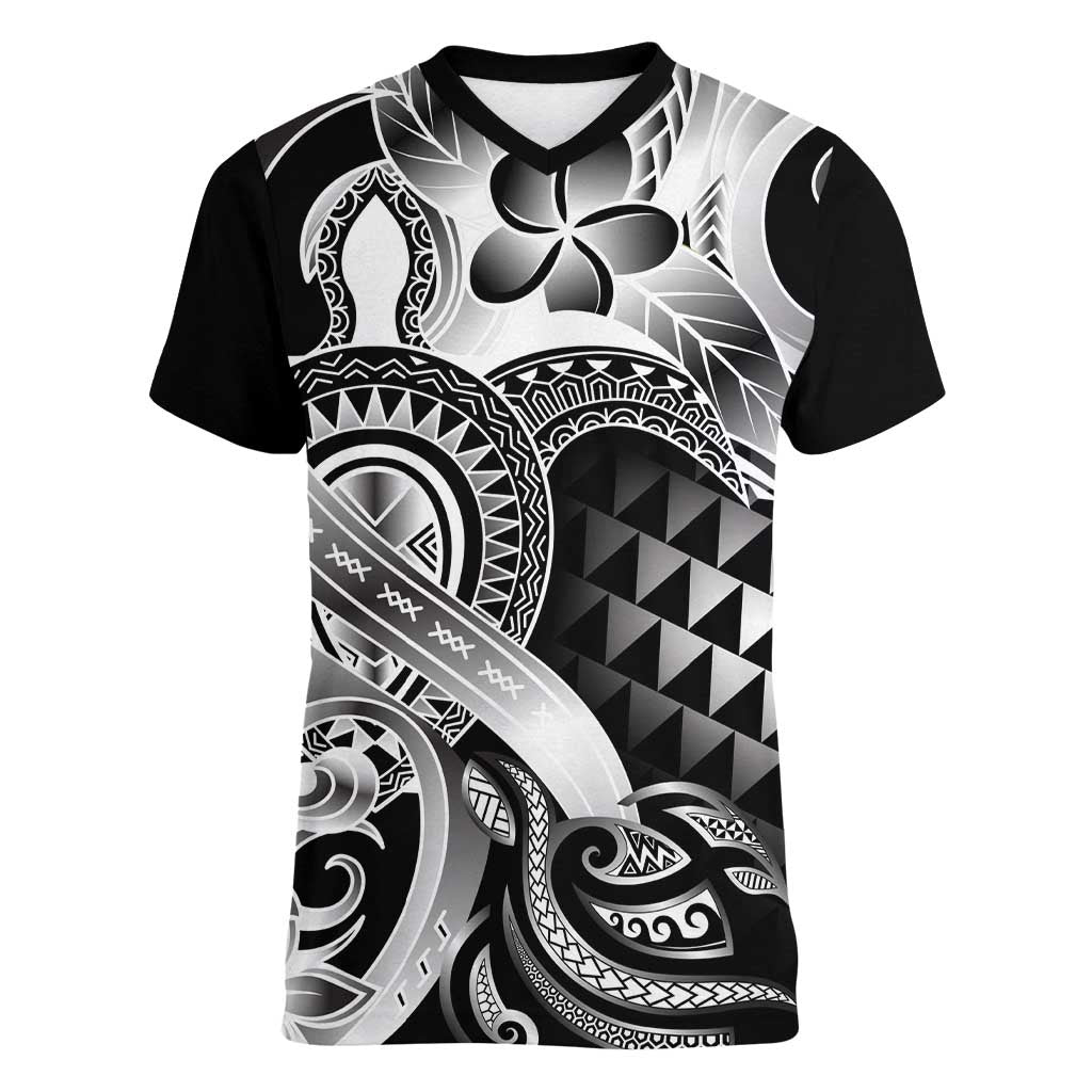 Aloha Black Tribal Honu Tattoo Women V-Neck T-Shirt