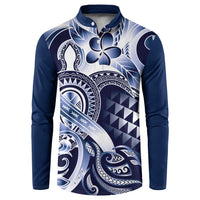 Aloha Blue Tribal Honu Tattoo Button Sweatshirt