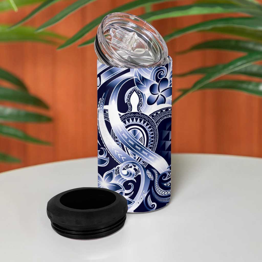 Aloha Blue Tribal Honu Tattoo 4 in 1 Can Cooler Tumbler