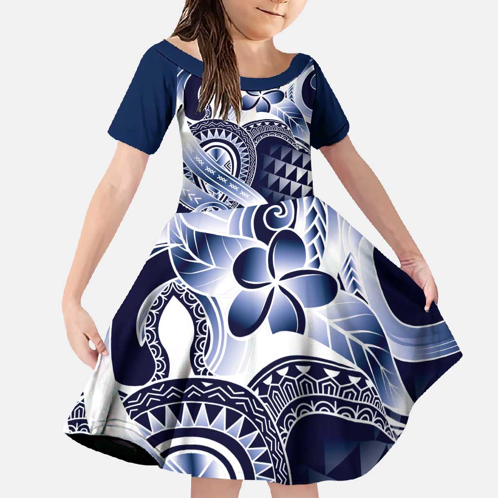 Aloha Blue Tribal Honu Tattoo Family Matching Long Sleeve Bodycon Dress and Hawaiian Shirt