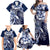 Aloha Blue Tribal Honu Tattoo Family Matching Off Shoulder Maxi Dress and Hawaiian Shirt