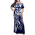 Aloha Blue Tribal Honu Tattoo Family Matching Off Shoulder Maxi Dress and Hawaiian Shirt