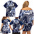 Aloha Blue Tribal Honu Tattoo Family Matching Off Shoulder Short Dress and Hawaiian Shirt