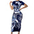 Aloha Blue Tribal Honu Tattoo Family Matching Short Sleeve Bodycon Dress and Hawaiian Shirt