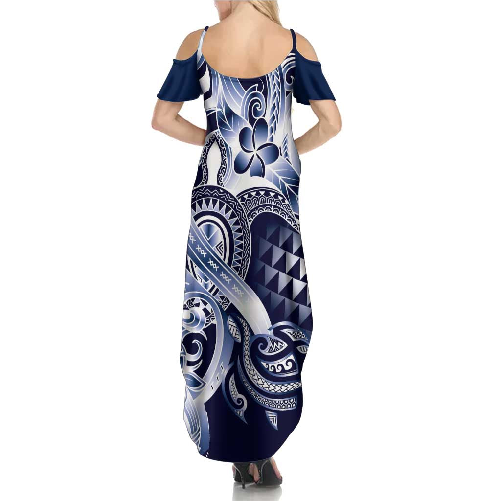 Aloha Blue Tribal Honu Tattoo Family Matching Summer Maxi Dress and Hawaiian Shirt