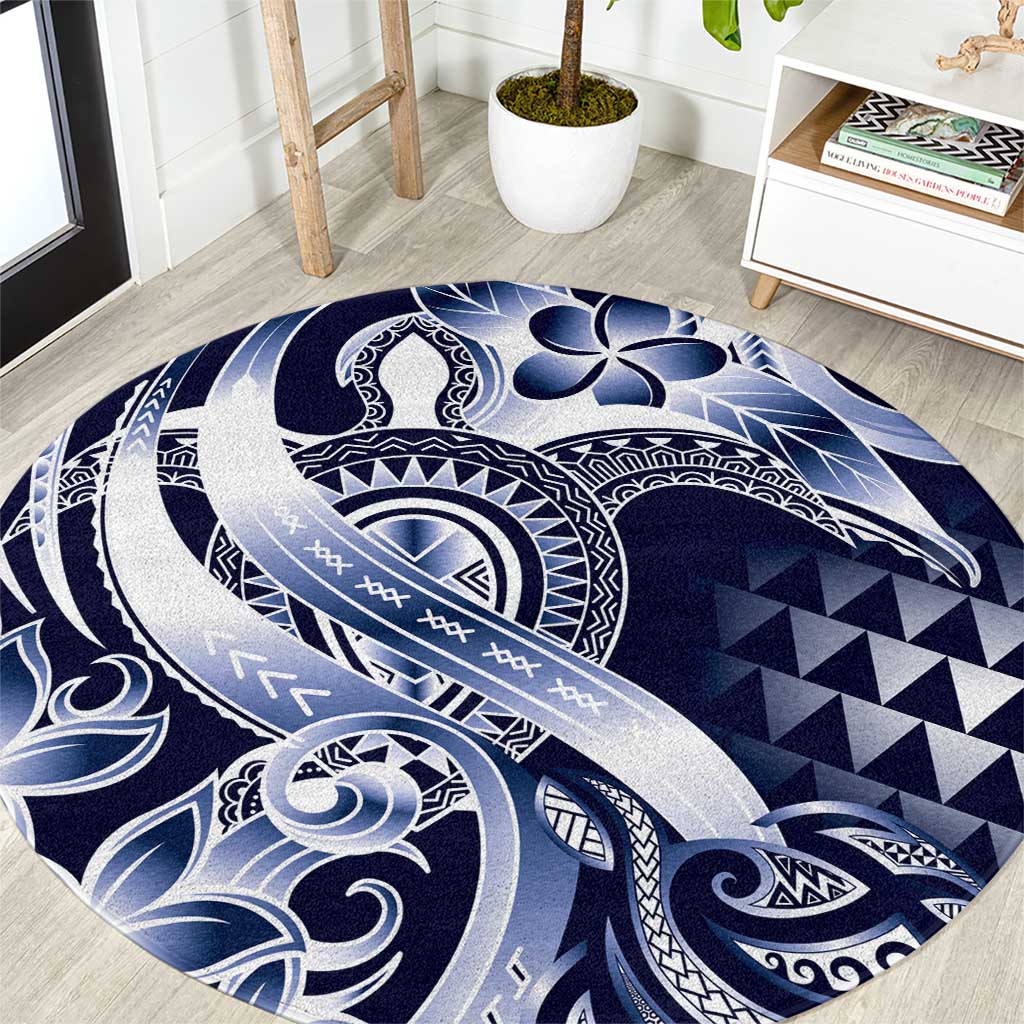 Aloha Blue Tribal Honu Tattoo Round Carpet