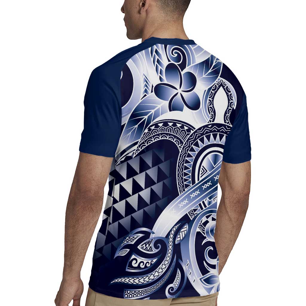 Aloha Blue Tribal Honu Tattoo Rugby Jersey