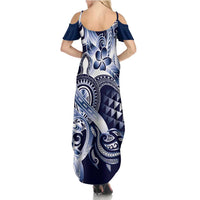 Aloha Blue Tribal Honu Tattoo Summer Maxi Dress