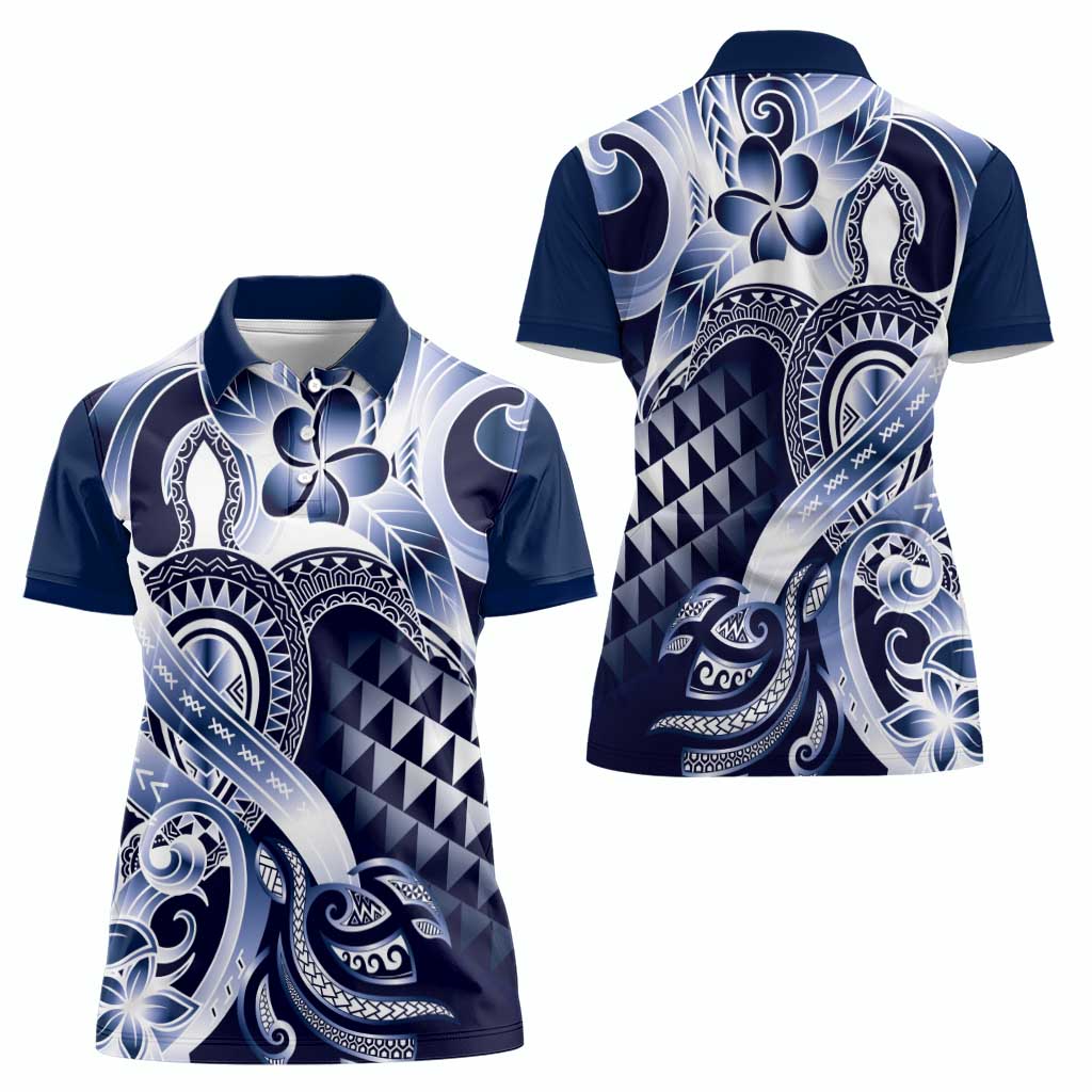 Aloha Blue Tribal Honu Tattoo Women Polo Shirt