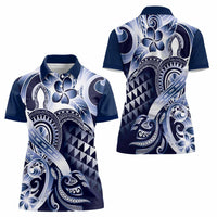 Aloha Blue Tribal Honu Tattoo Women Polo Shirt