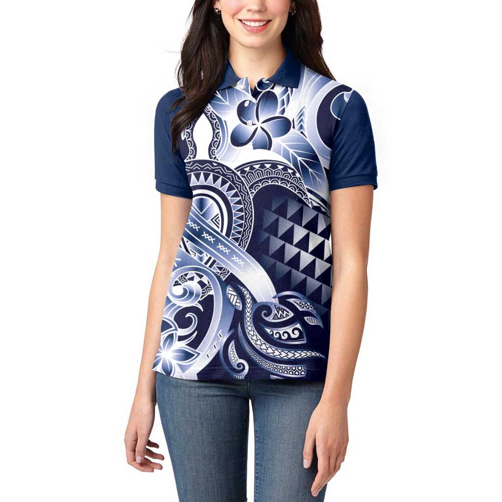 Aloha Blue Tribal Honu Tattoo Women Polo Shirt