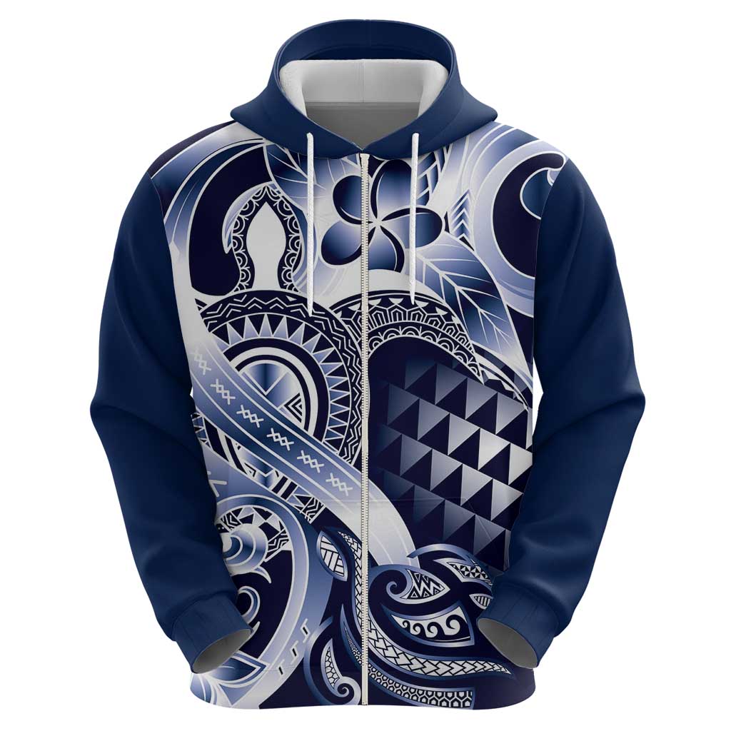 Aloha Blue Tribal Honu Tattoo Zip Hoodie