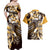 Aloha Gold Tribal Honu Tattoo Couples Matching Off Shoulder Maxi Dress and Hawaiian Shirt