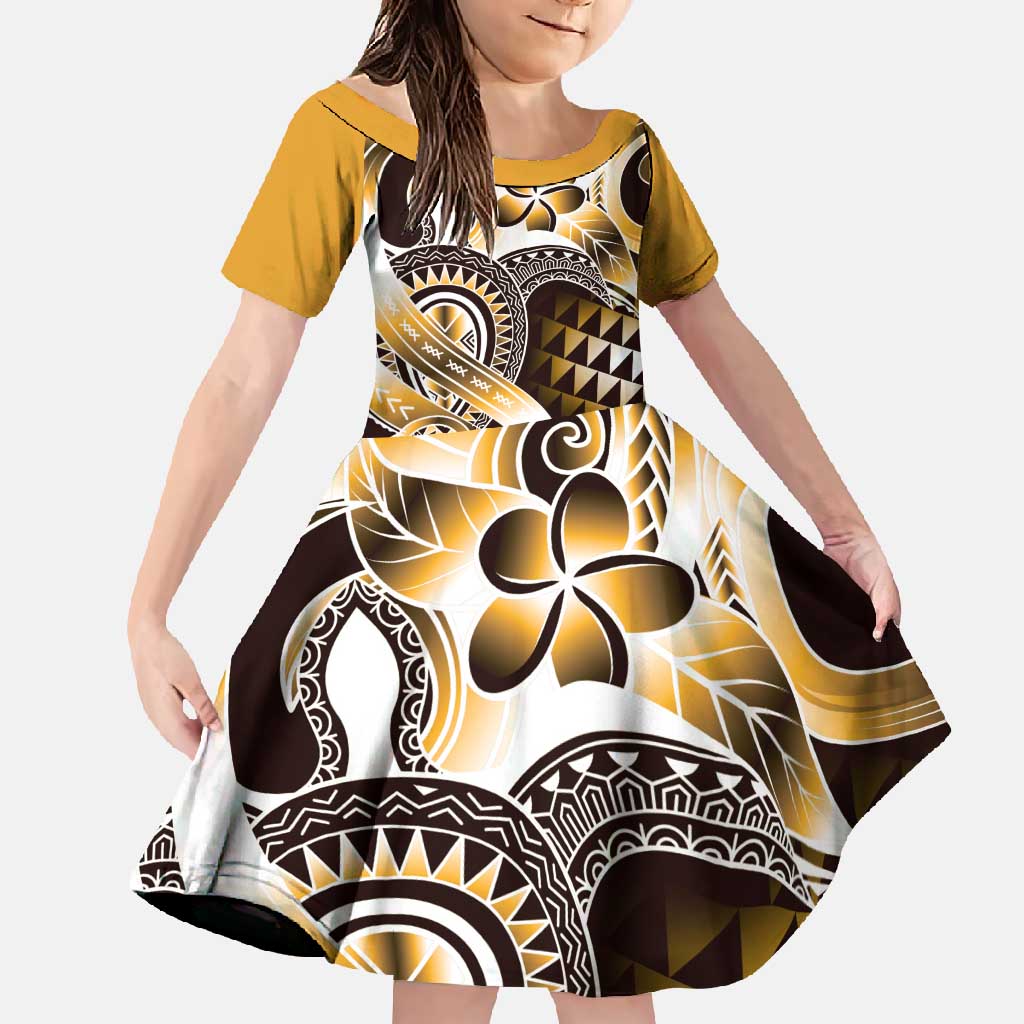 Aloha Gold Tribal Honu Tattoo Family Matching Long Sleeve Bodycon Dress and Hawaiian Shirt