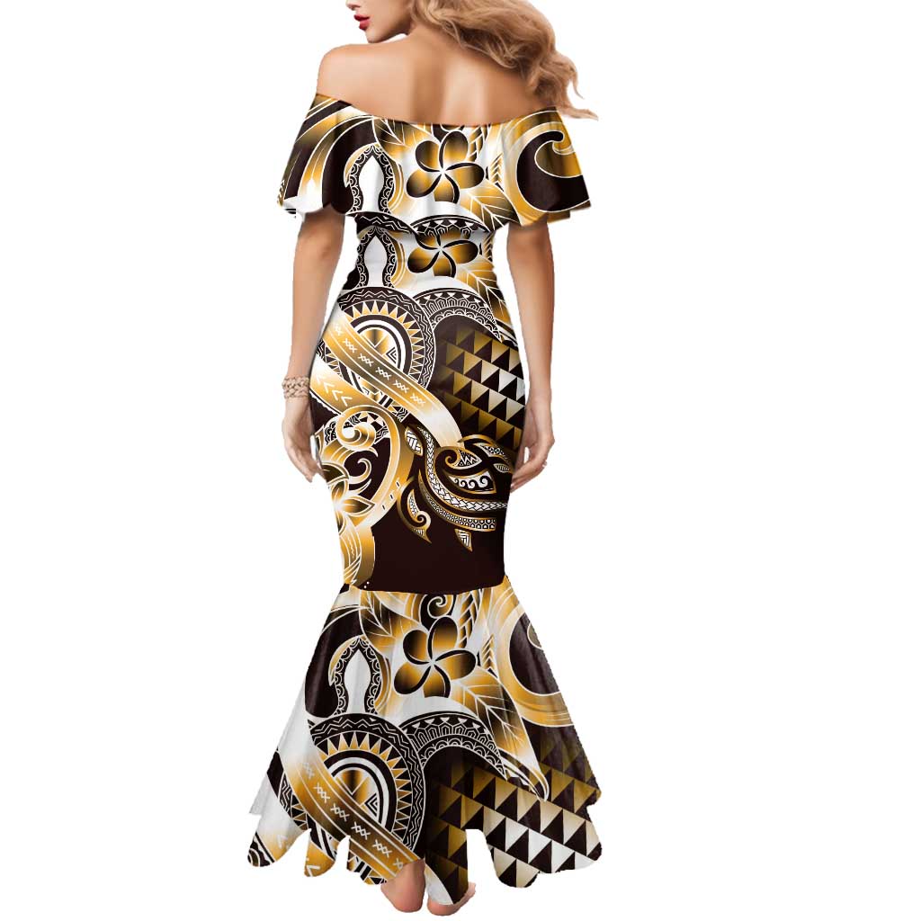 Aloha Gold Tribal Honu Tattoo Family Matching Mermaid Dress and Hawaiian Shirt