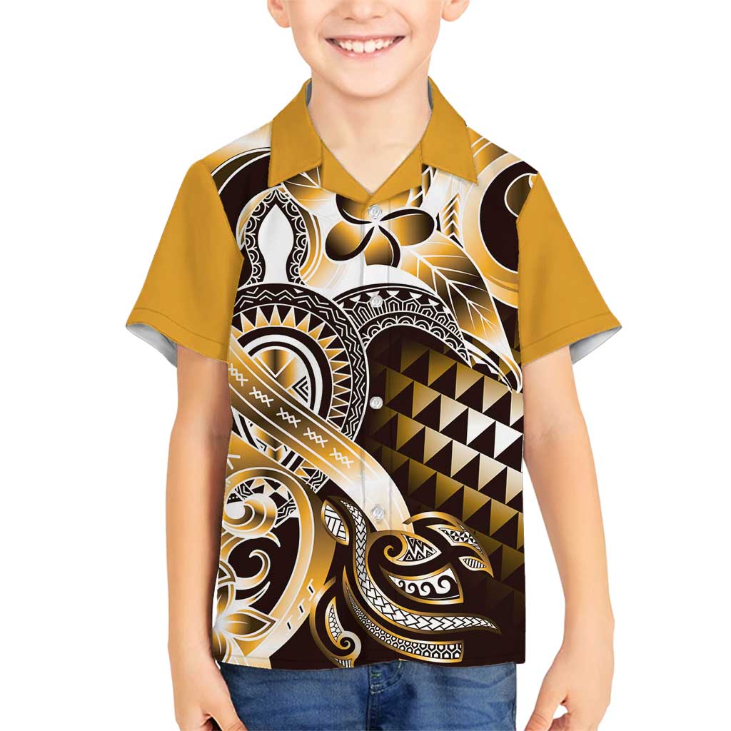 Aloha Gold Tribal Honu Tattoo Family Matching Off Shoulder Short Dress and Hawaiian Shirt
