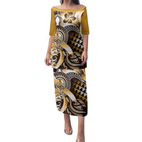 Aloha Gold Tribal Honu Tattoo Family Matching Puletasi and Hawaiian Shirt