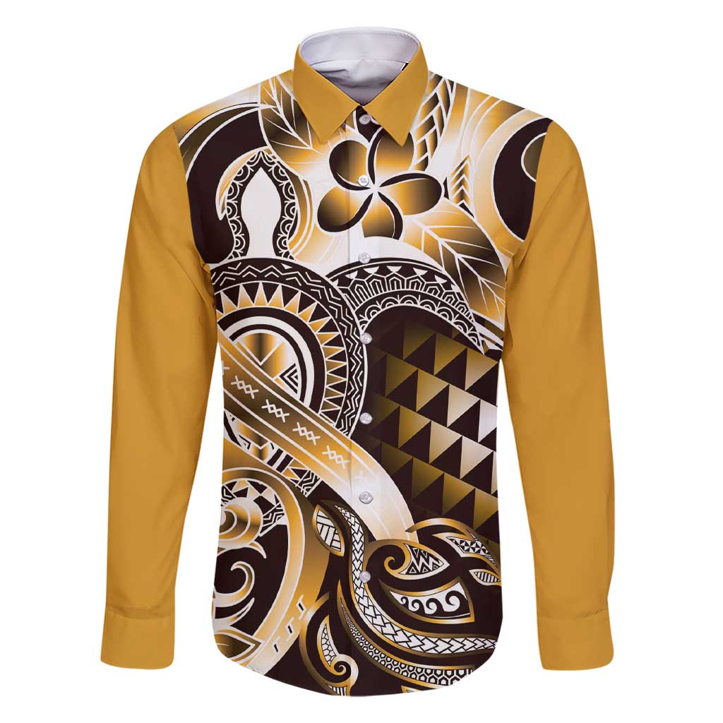 Aloha Gold Tribal Honu Tattoo Family Matching Short Sleeve Bodycon Dress and Hawaiian Shirt
