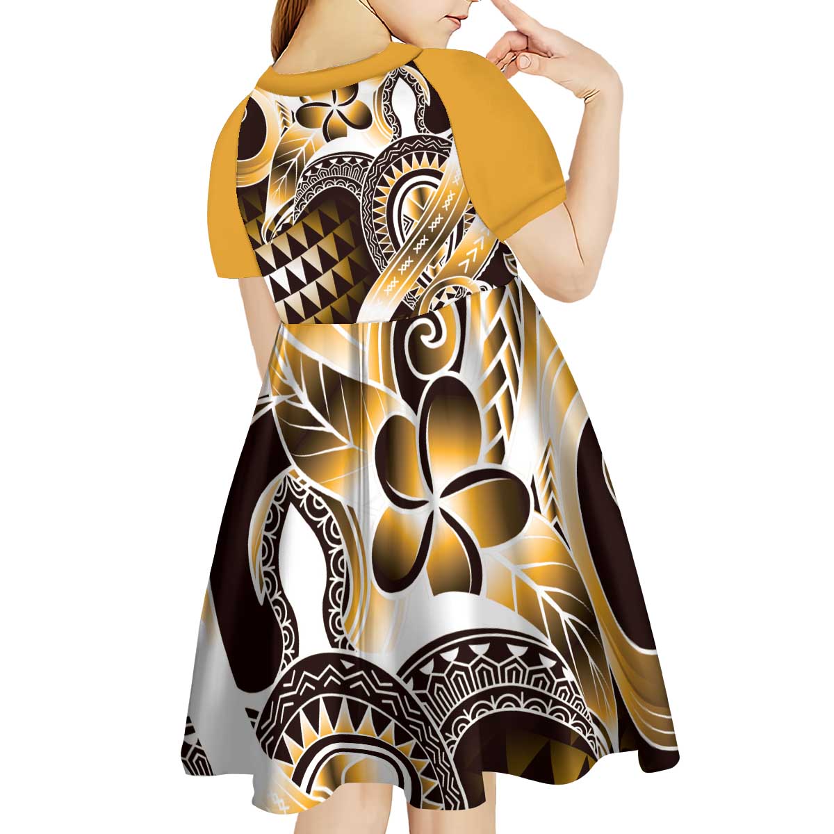 Aloha Gold Tribal Honu Tattoo Kid Short Sleeve Dress