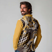Aloha Gold Tribal Honu Tattoo Long Sleeve Polo Shirt