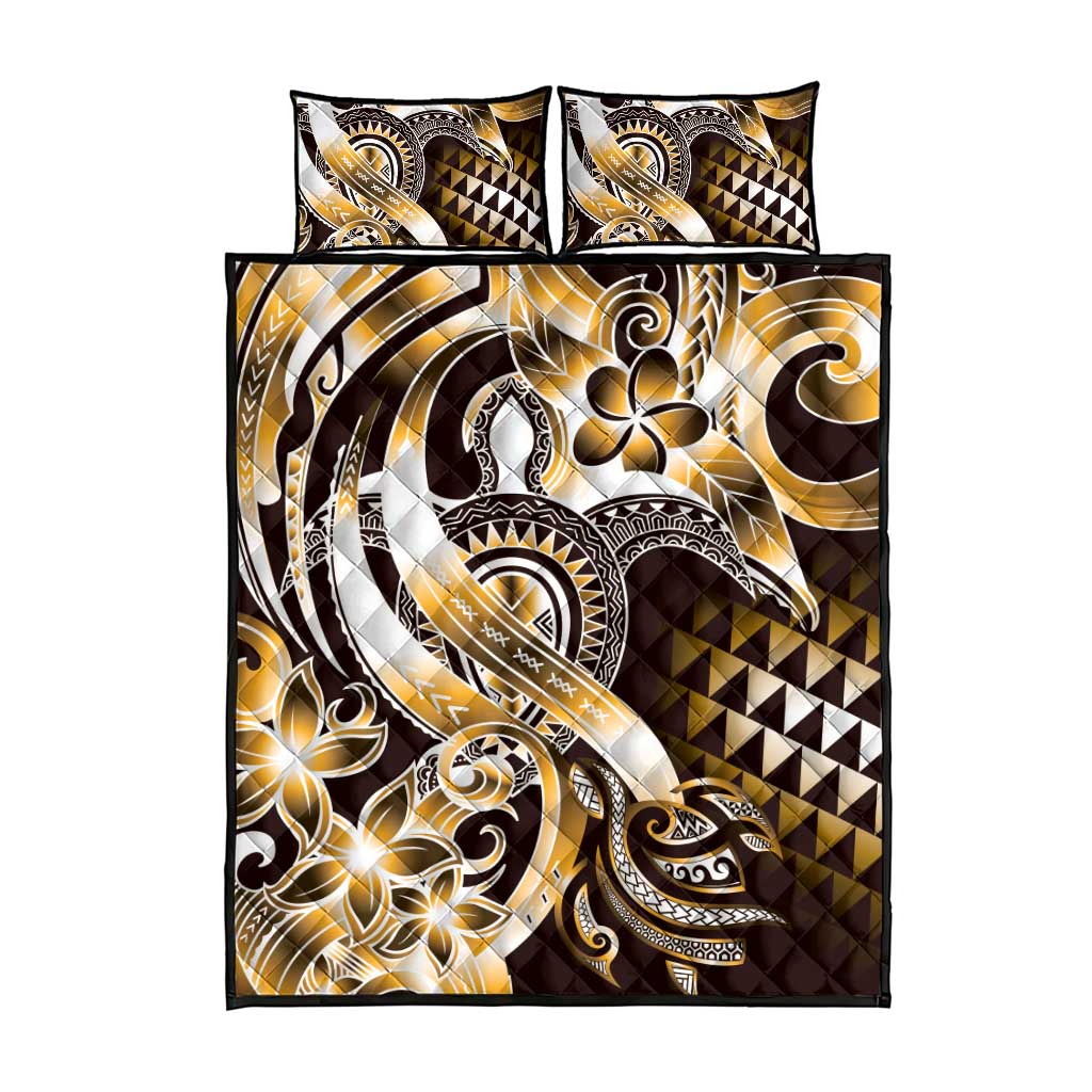 Aloha Gold Tribal Honu Tattoo Quilt Bed Set
