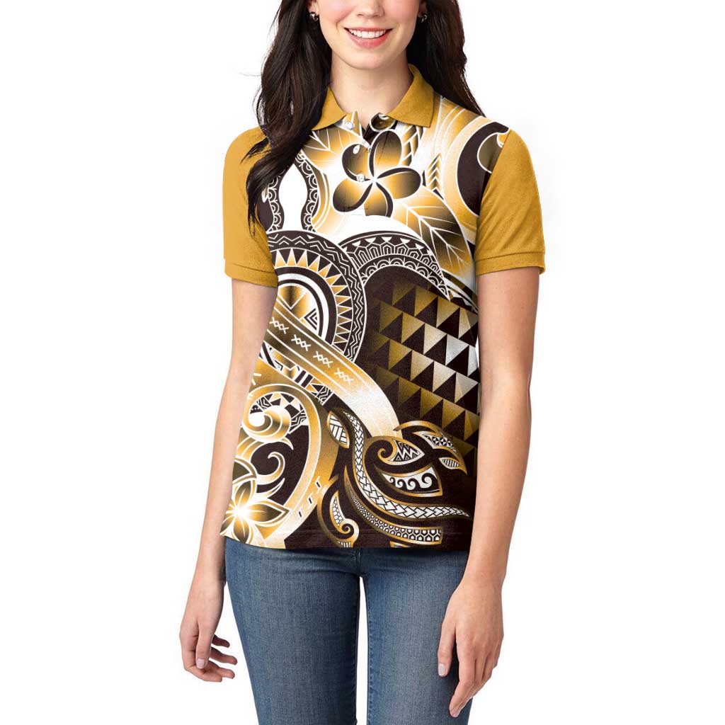 Aloha Gold Tribal Honu Tattoo Women Polo Shirt