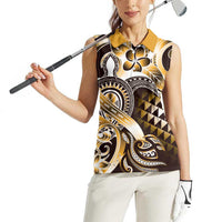 Aloha Gold Tribal Honu Tattoo Women Sleeveless Polo Shirt