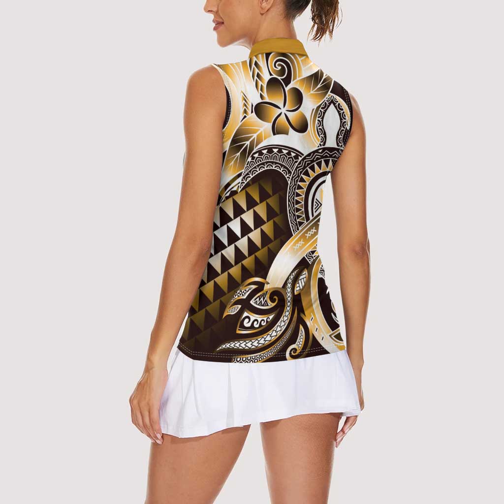 Aloha Gold Tribal Honu Tattoo Women Sleeveless Polo Shirt
