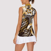 Aloha Gold Tribal Honu Tattoo Women Sleeveless Polo Shirt