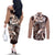 Aloha Mocha Mousse Tribal Honu Tattoo Couples Matching Off The Shoulder Long Sleeve Dress and Long Sleeve Button Shirt