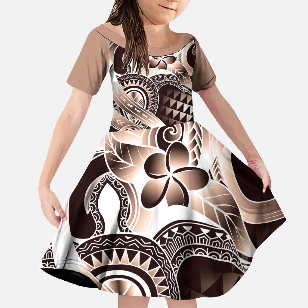 Aloha Mocha Mousse Tribal Honu Tattoo Family Matching Long Sleeve Bodycon Dress and Hawaiian Shirt
