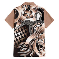 Aloha Mocha Mousse Tribal Honu Tattoo Family Matching Long Sleeve Bodycon Dress and Hawaiian Shirt