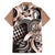 Aloha Mocha Mousse Tribal Honu Tattoo Family Matching Off Shoulder Short Dress and Hawaiian Shirt